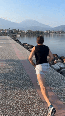 Morning exercise and daily life along Fethiye waterfront promenade