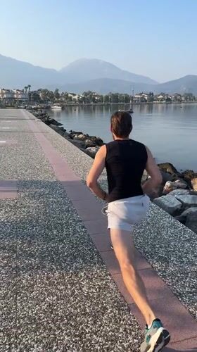 Morning exercise and daily life along Fethiye waterfront promenade