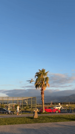 Low-flying plane over Batumi's coast, caught from two angles