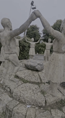Stone dancing circle sculpture observed in Barcelona public space