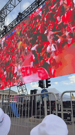 Budapest crowd watches soccer match on giant outdoor screen