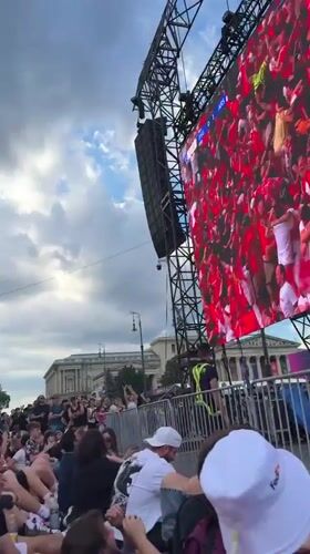 Budapest crowd watches soccer match on giant outdoor screen