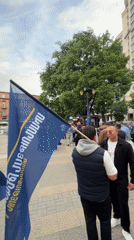 Rally with Armenian flags held outside Moscow-labeled building in Yerevan
