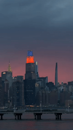 NYC skyline captured at dusk with illuminated Empire State Building