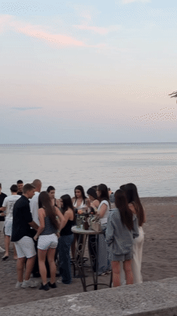 Evening beach gathering with music and dining in Montenegro