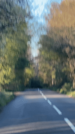 Vehicle travels tree-lined road in Potten End countryside