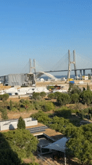 Bridge event setup and a parked convertible in Loures, Portugal