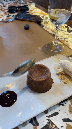 Chocolate lava cake dessert documented in Porto, Portugal