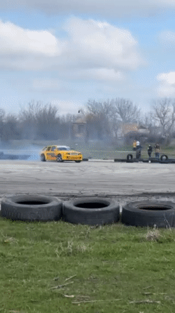 Car drifting event draws spectators in Buhovtsi, Bulgaria