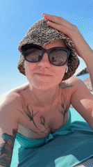 Woman Takes Selfie Video on Beach in Pržno, Montenegro