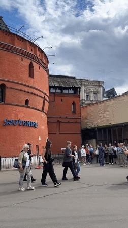 Crowds and selfies at Moscow's Old Tower plaza