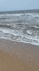 Rough surf and overcast skies on a quiet, empty beach