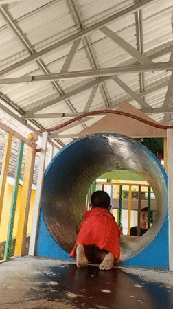 Morning playground and backyard scenes in Sumbersari, Indonesia