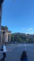 Edinburgh's iconic landmarks from street level, July afternoon
