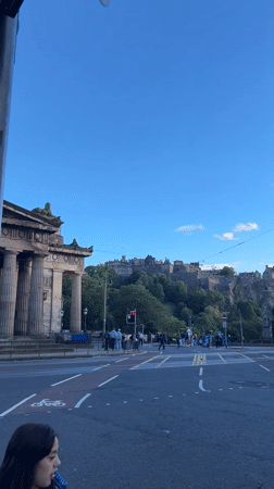 Edinburgh's iconic landmarks from street level, July afternoon