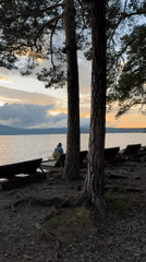 Sunset hour at Lake Turgoyak's resort deck
