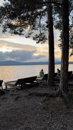 Sunset hour at Lake Turgoyak's resort deck