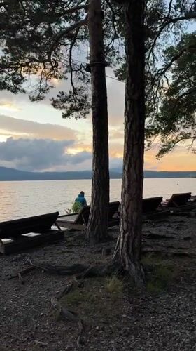 Sunset hour at Lake Turgoyak's resort deck