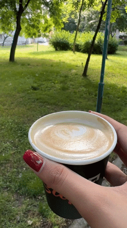Morning coffee walk encounters pigeons in Plovdiv park