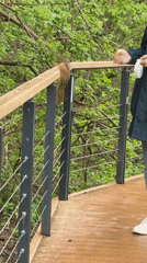 Man feeds squirrel on wooden bridge in Moscow park