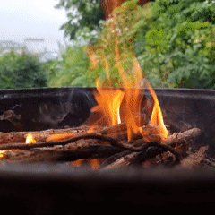 Outdoor Korean BBQ spread in Dunnae-myeon, charcoal grill and all