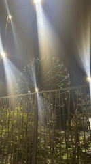 Illuminated Ferris wheel operates during evening hours in Omsk