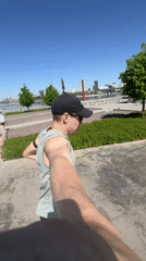 Man exercises on running path in Kazan, Russia