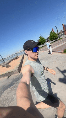 Man exercises on running path in Kazan, Russia