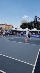 Outdoor 3x3 basketball game played in Sofia under sunny skies