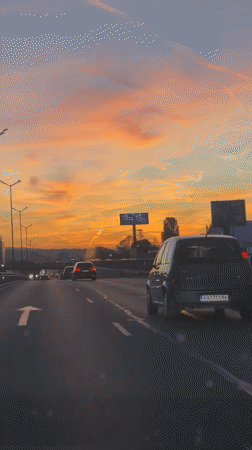 Driver captures sunset highway scene in Sofia