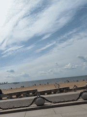 Krestovsky Island beachfront and plaza on a summer morning