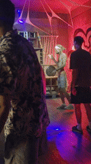 Indoor party with colored lighting documented in Nha Trang