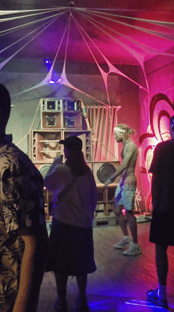 Indoor party with colored lighting documented in Nha Trang