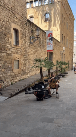 Street guitar and Gothic stone in Barcelona's El Born