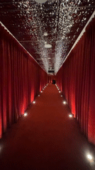 Bold art and velvet hallways inside a theatrical Dubai interior