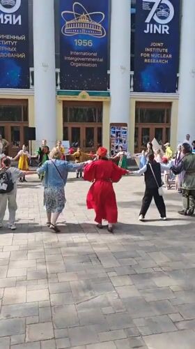 Outdoor craft market with traditional dancing held in Dubna