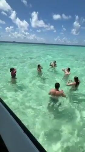 Groups dance and play in turquoise waters off Maafushi