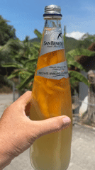 Sparkling water with fruit slices observed in Thailand