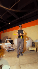 Nunchuck practice and prop work in a Karaganda workshop