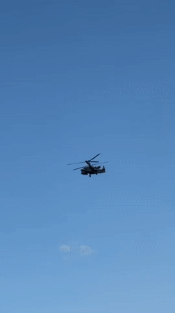 Military helicopter spotted flying over Krasnodar, Russia