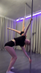 Pole fitness session recorded at LED-lit indoor studio