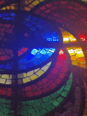Colorful stained glass artwork documented in Moscow