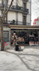 Street musician performs with electric guitar in Barcelona
