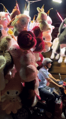 Motorcycle piled high with stuffed animals rolls through Đà Nẵng at night