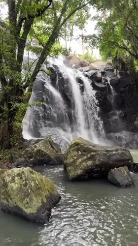 Early morning scenes captured at tropical waterfall in Selemadeg