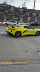 Neon yellow Corvette C8 spotted on Sofia street at dusk