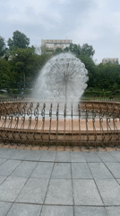 Park water features documented in Khabarovsk including fountain and waterfall