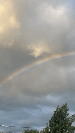 Rainbow appears over Sumalao, Argentina during evening storm