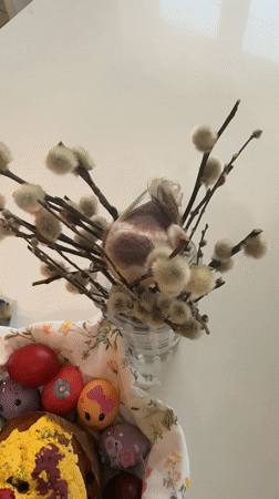 Easter table display captured in Bukulti, Latvia