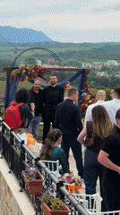 Wedding ceremony held on outdoor patio in Darmantsi, Bulgaria